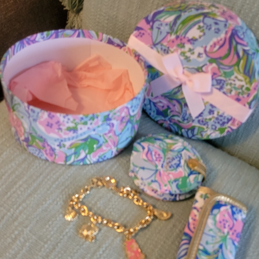 Lilly Pulitzer gift box.  Added to this gift box is a Lilly bracelet.